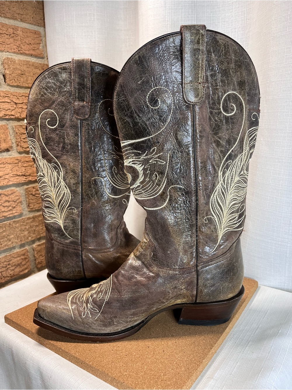 Roper Peacock Feather Western snip toe Cowboy Boots Sz 9 with POCKETS! RARE - Picture 5 of 13
